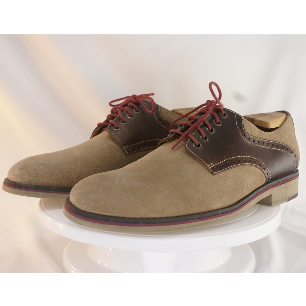 Johnston & Murphy Mens Suede Leather Saddle Oxford Shoes Tan Brown Red Laces